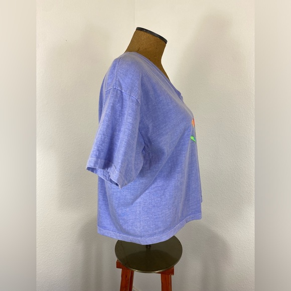 Fresh Produce Boxy Loose Crop Tee OS Floral Butterfly Appliqué 90's Classic Top - Picture 7 of 9